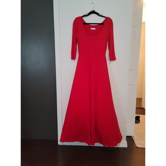 Calvin Klein Size 8 3/4 Sleeve Maxi Dress Christmas Red - Picture 1 of 9